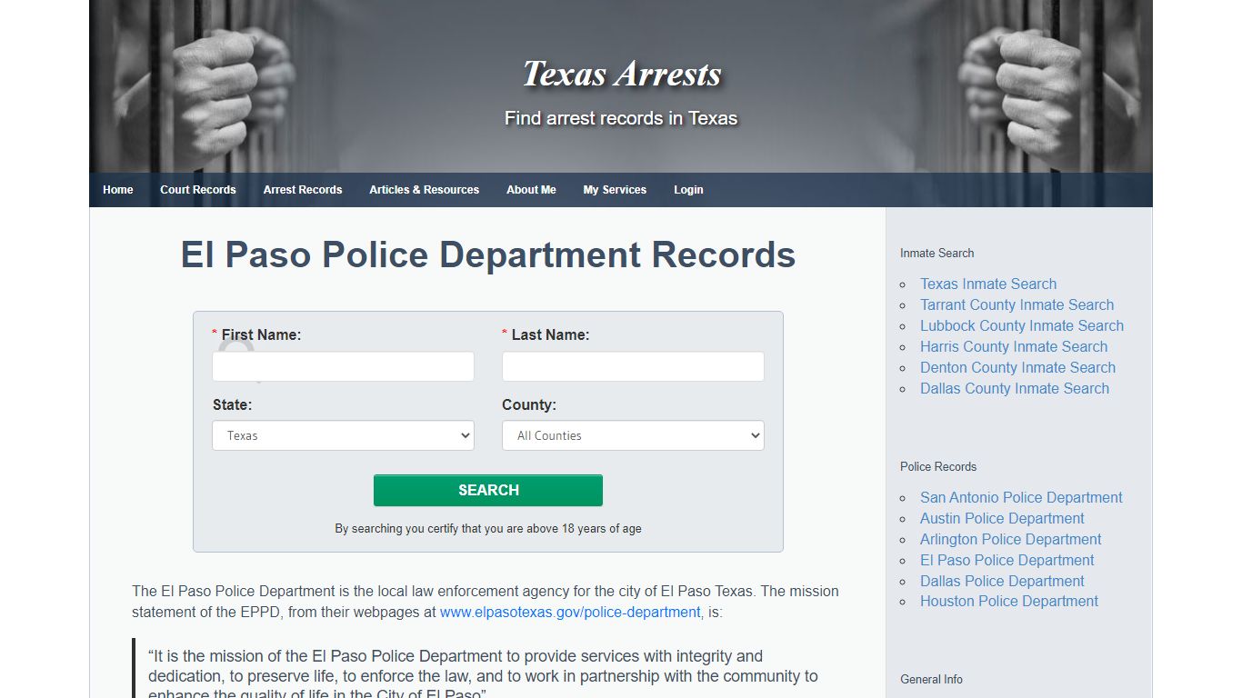 El Paso Police Department Records - Texas Arrests